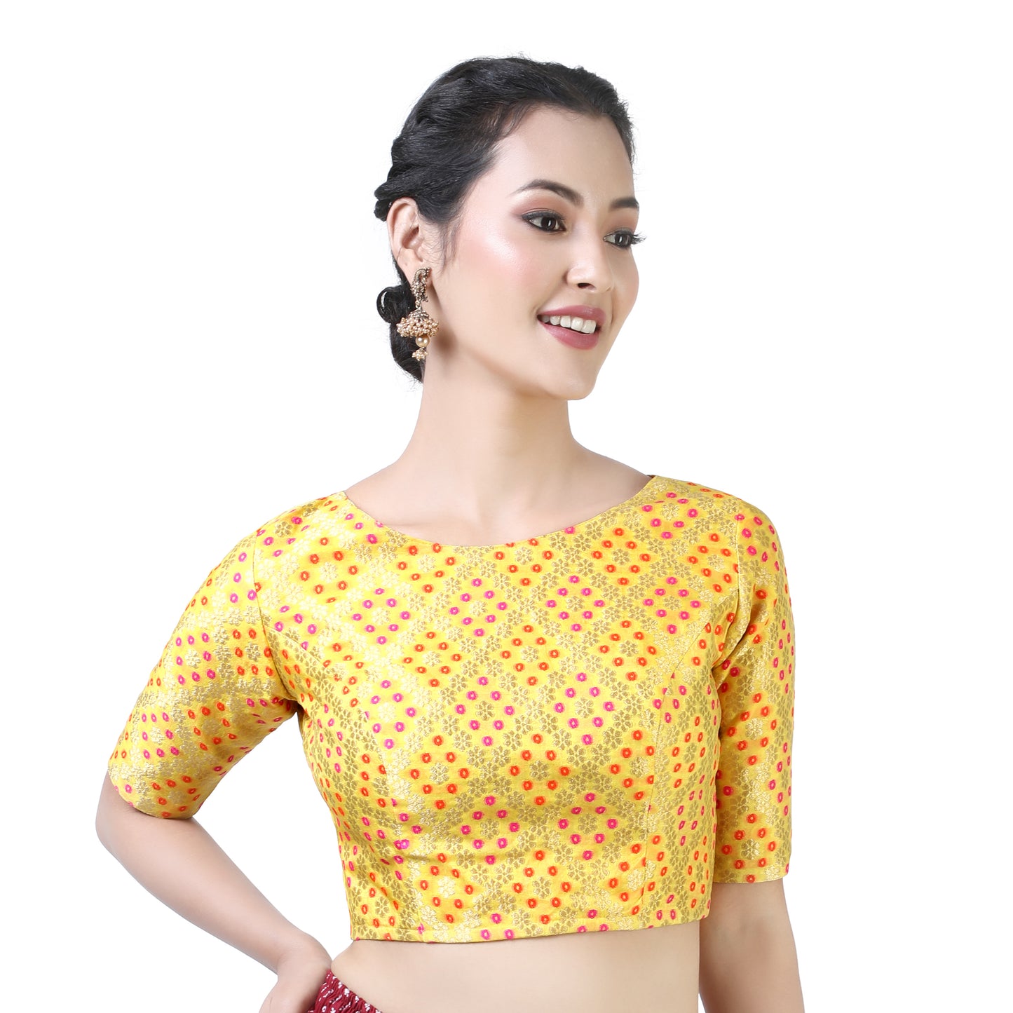 Women's Yellow Brocade Polyester Blouse (Design 2367)