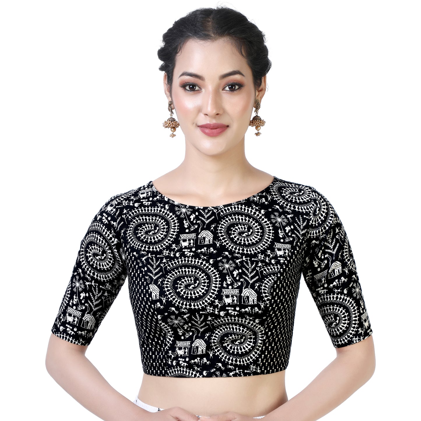 Women's Black Printed Cotton Blouse (Design 2370)