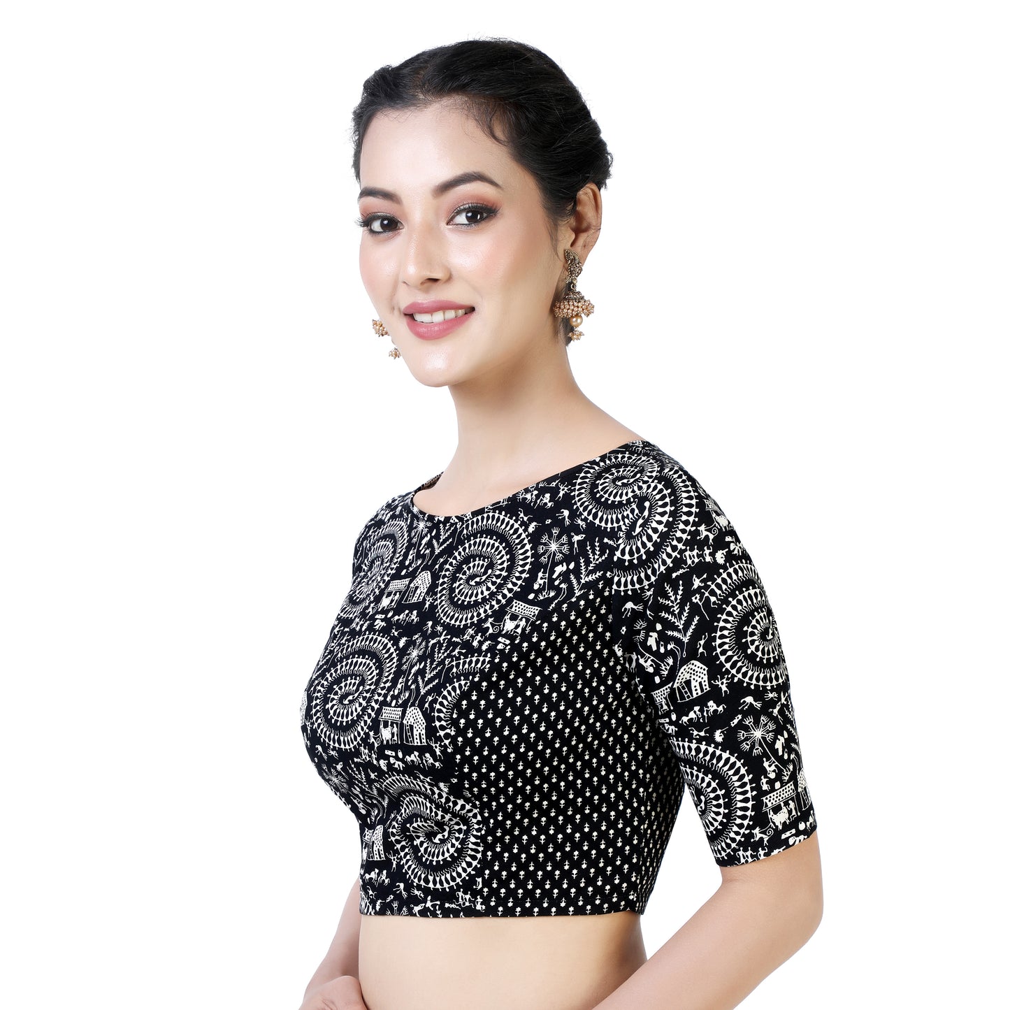 Women's Black Printed Cotton Blouse (Design 2370)