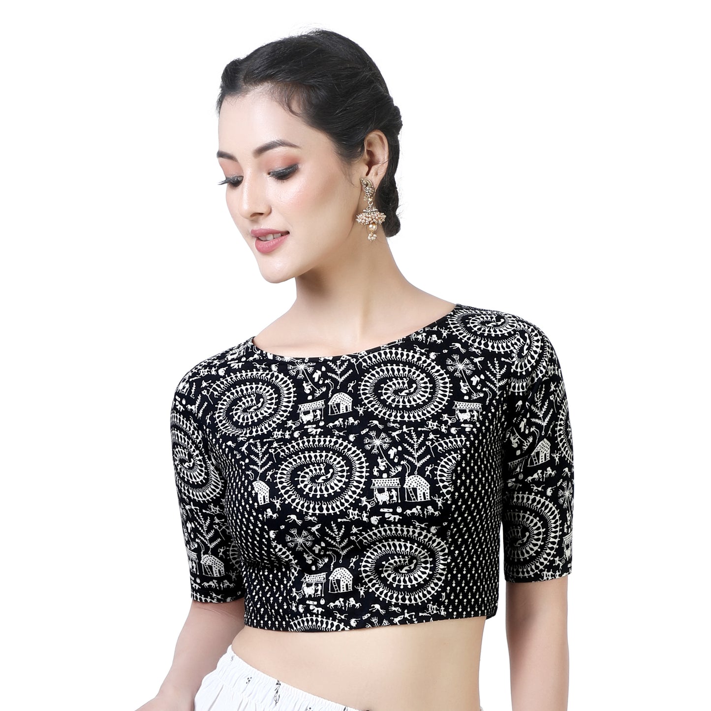 Women's Black Printed Cotton Blouse (Design 2370)