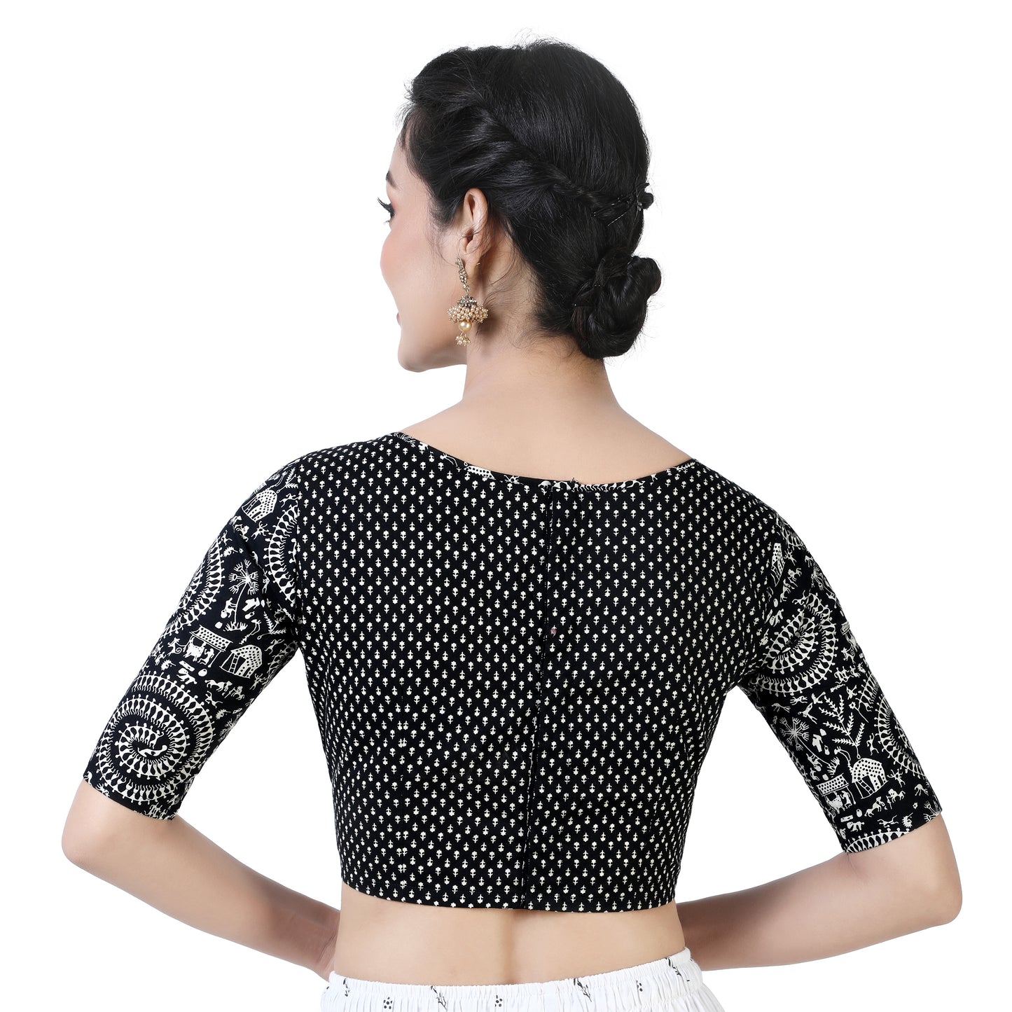 Women's Black Printed Cotton Blouse (Design 2370)