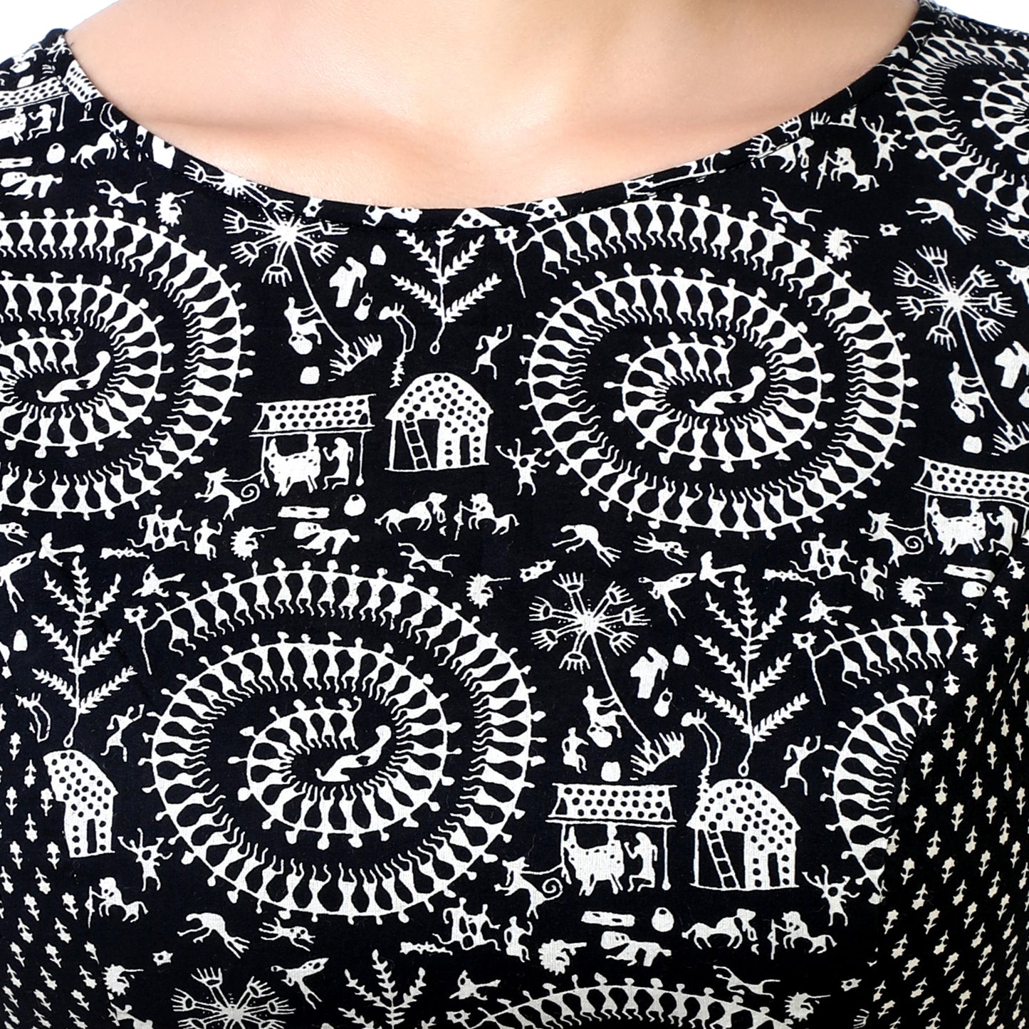 Women's Black Printed Cotton Blouse (Design 2370)