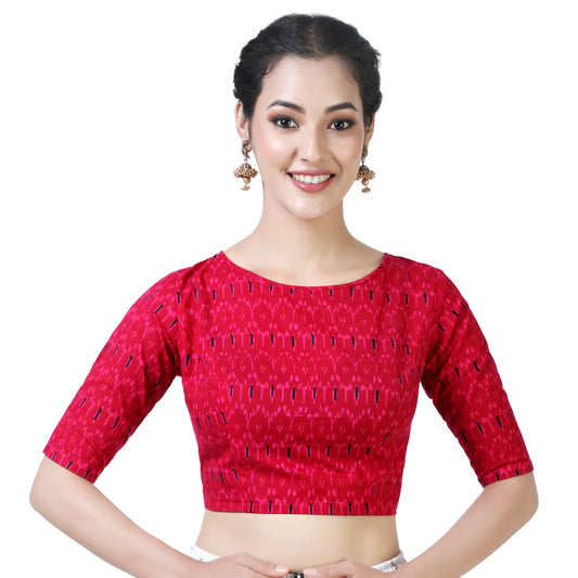 Women's Pink Block Print Cotton Blouse (Design 2371)