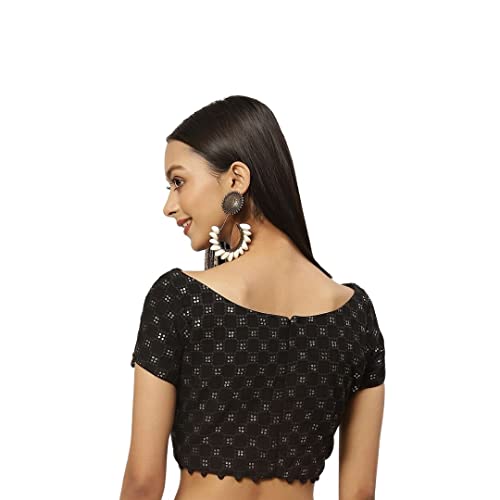 Women's Pure Viscose Georgette Chikankari & Sequin Padded Saree Blouse (2381 - Black)