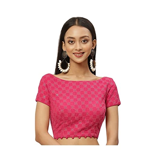 Women's Pure Viscose Georgette Chikankari & Sequin Padded Saree Blouse (2381 - Pink)