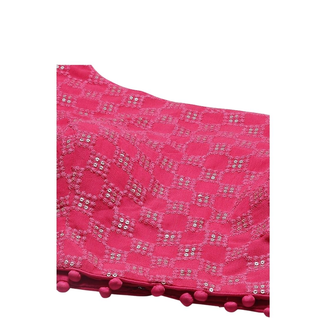 Women's Pure Viscose Georgette Chikankari & Sequin Padded Saree Blouse (2381 - Pink)