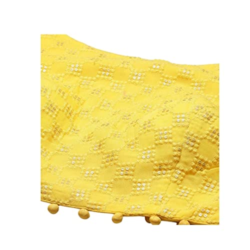 Women's Pure Viscose Georgette Chikankari & Sequin Padded Saree Blouse (2381 - Yellow)