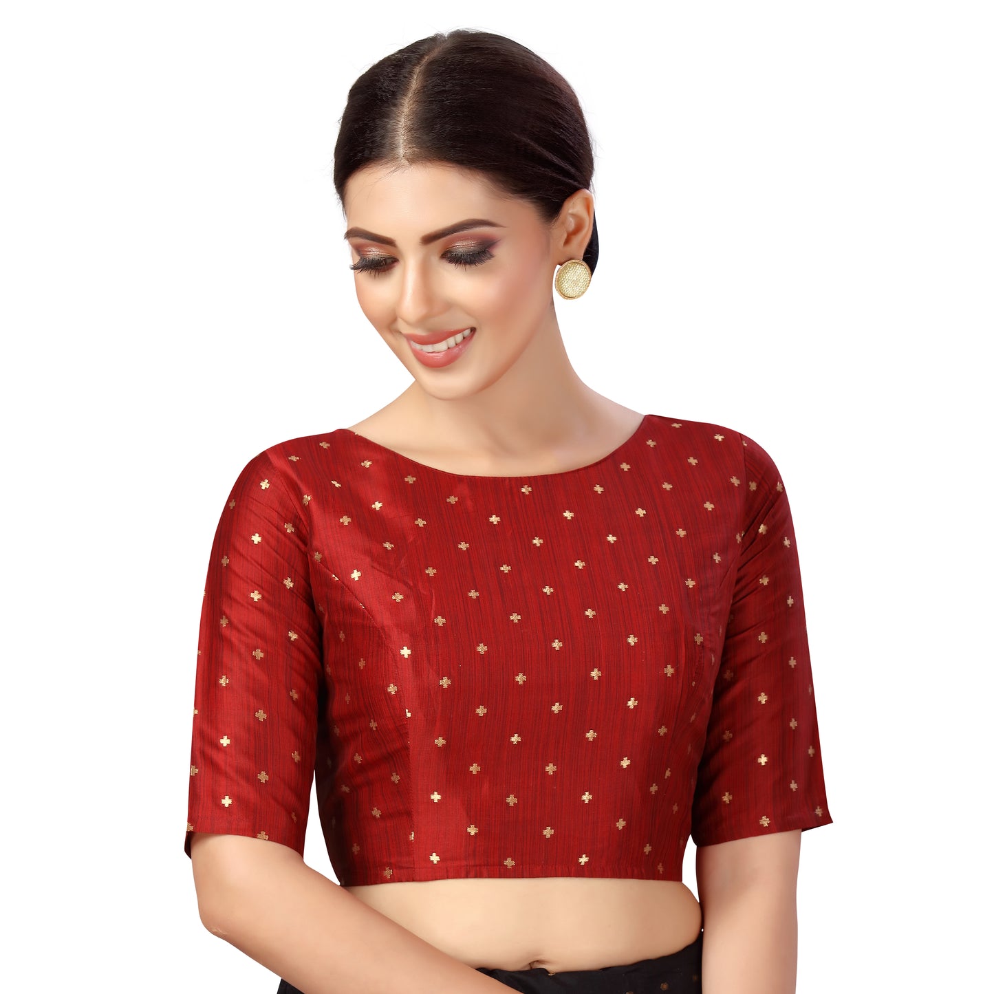 Women's Maroon Brocade Polyester Blouse (Design 2384)