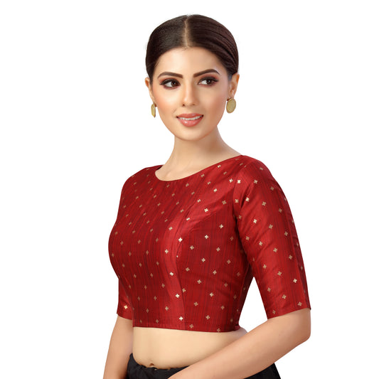 Women's Maroon Brocade Polyester Blouse (Design 2384)