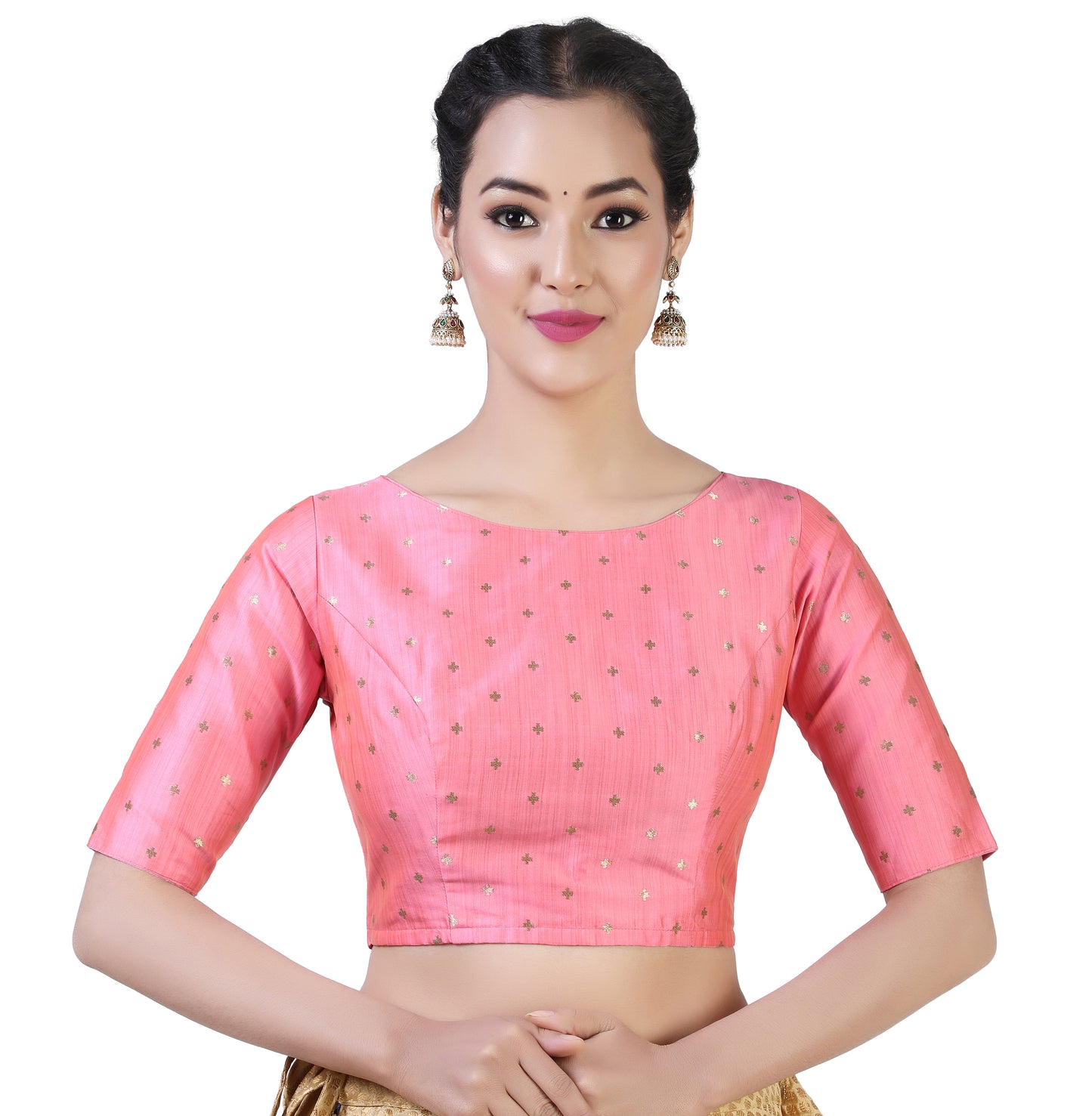 Women's Pink Brocade Polyester Blouse (Design 2384)