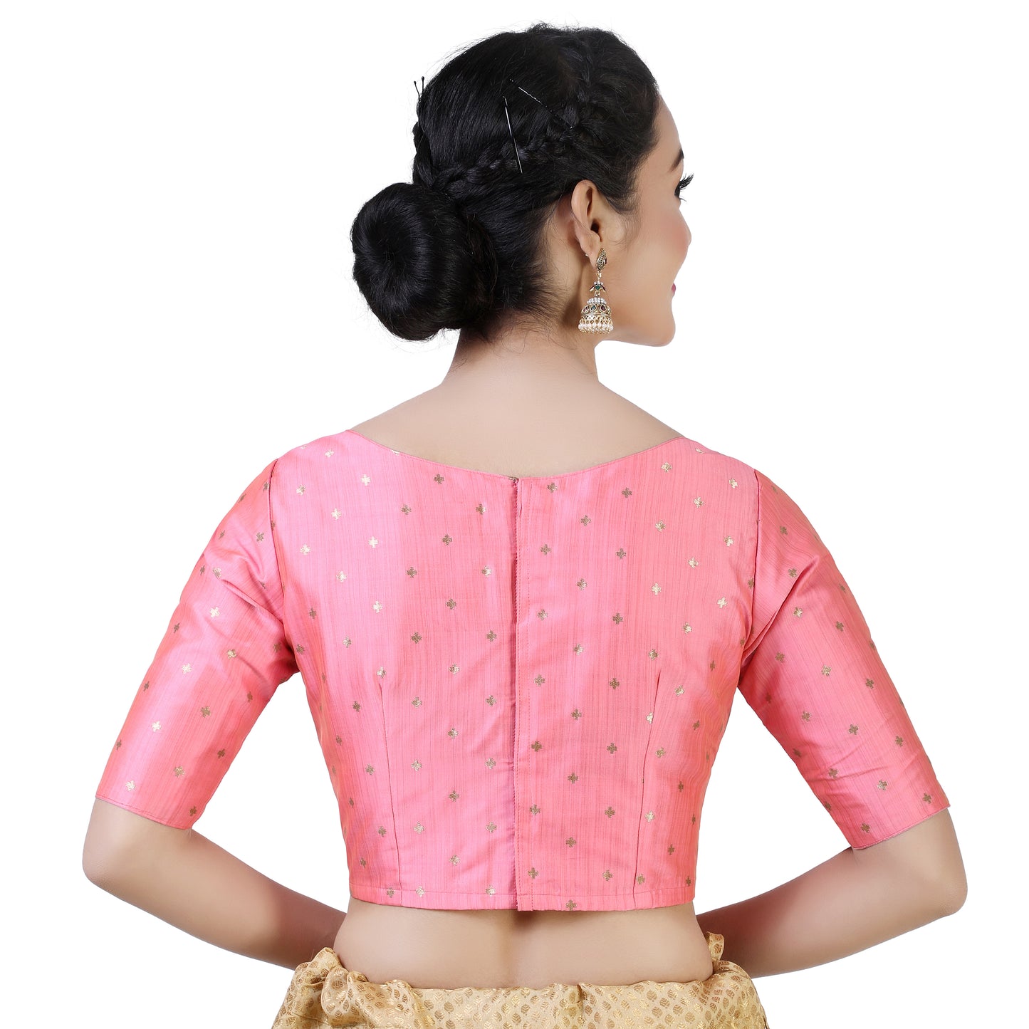 Women's Pink Brocade Polyester Blouse (Design 2384)