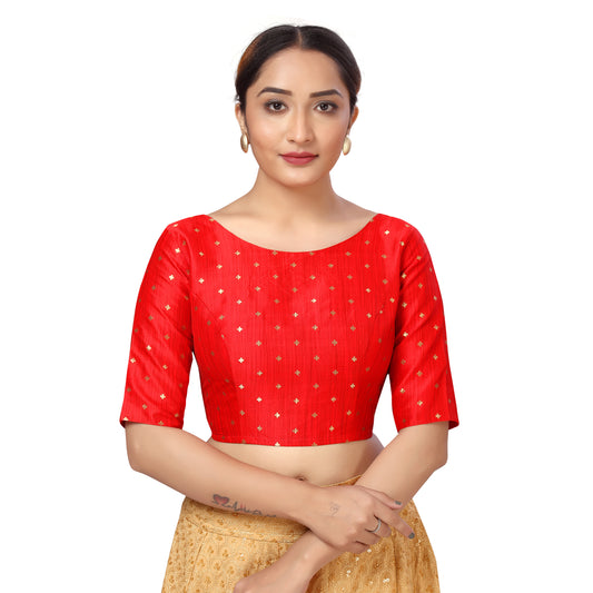 Women's Red Brocade Polyester Blouse (Design 2384)