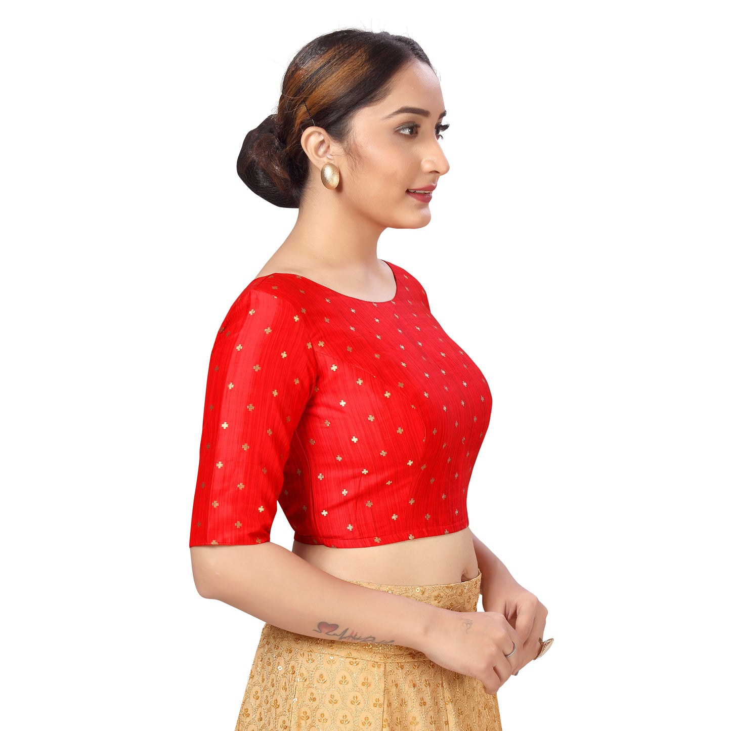 Women's Red Brocade Polyester Blouse (Design 2384)