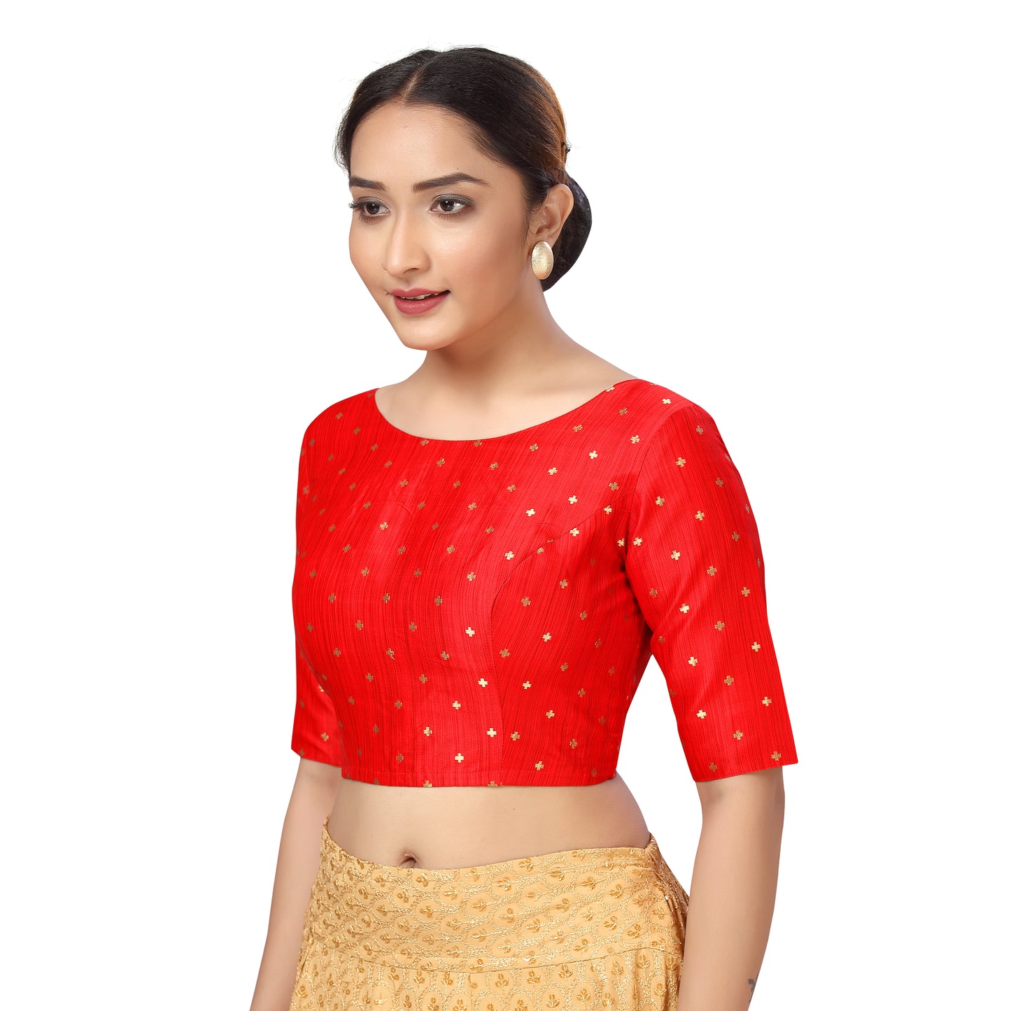 Women's Red Brocade Polyester Blouse (Design 2384)