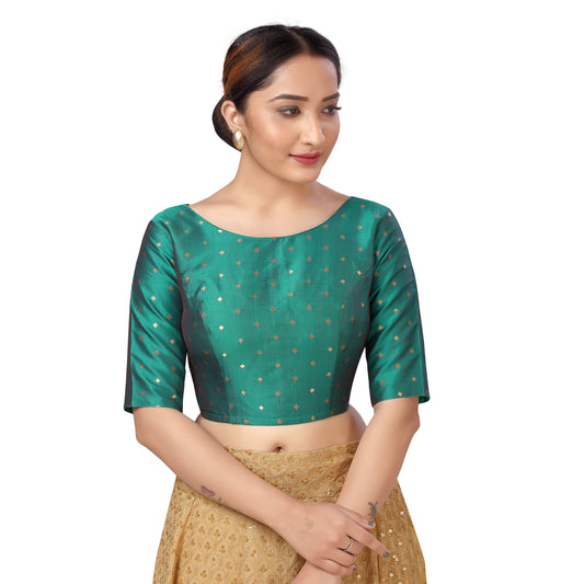 Women's Rama Green Brocade Polyester Blouse (Design 2384)