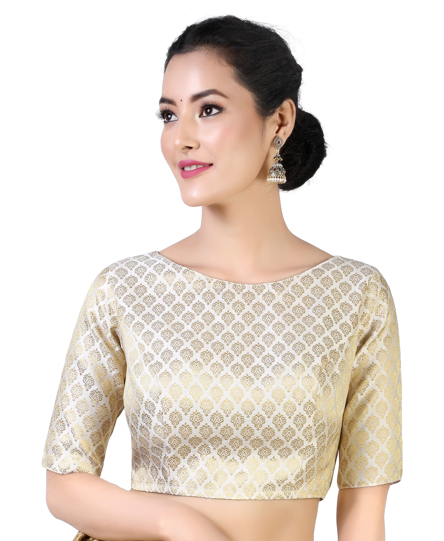 Women's Cream Pastel Brocade Polyester Blouse (Design 2385)