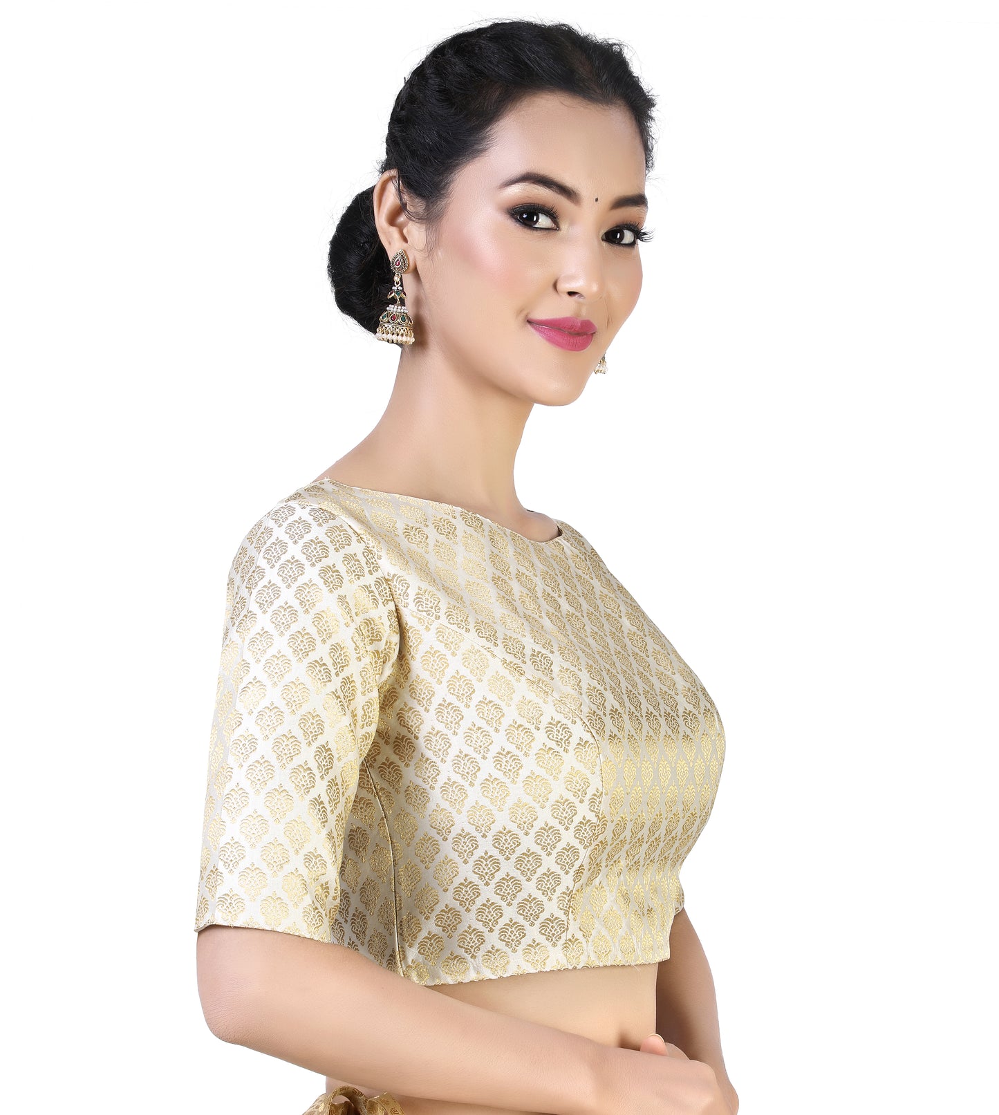 Women's Cream Pastel Brocade Polyester Blouse (Design 2385)