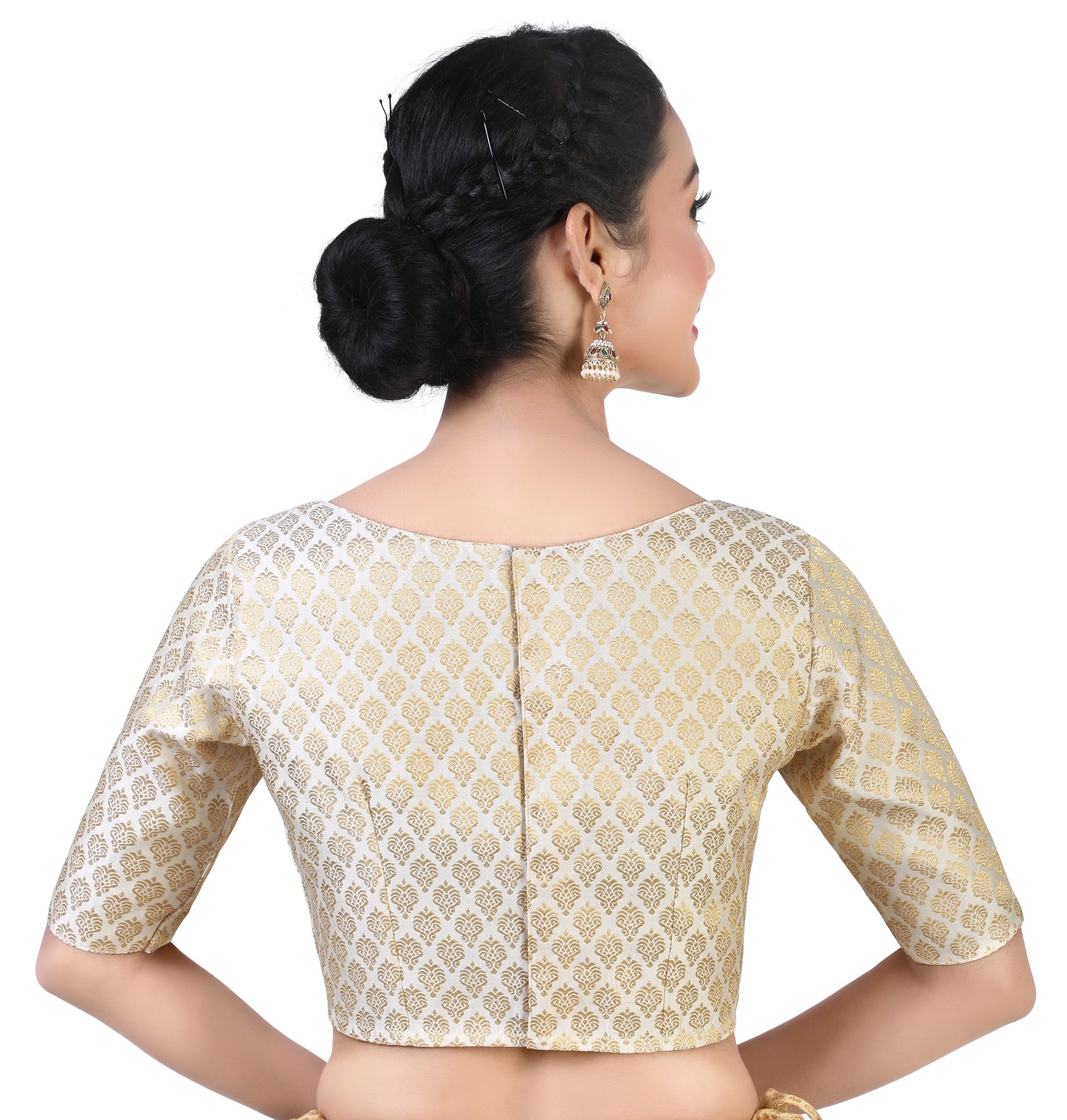 Women's Cream Pastel Brocade Polyester Blouse (Design 2385)