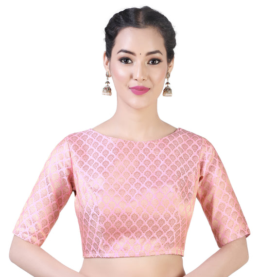 Women's Pink Pastel Brocade Polyester Blouse (Design 2385)