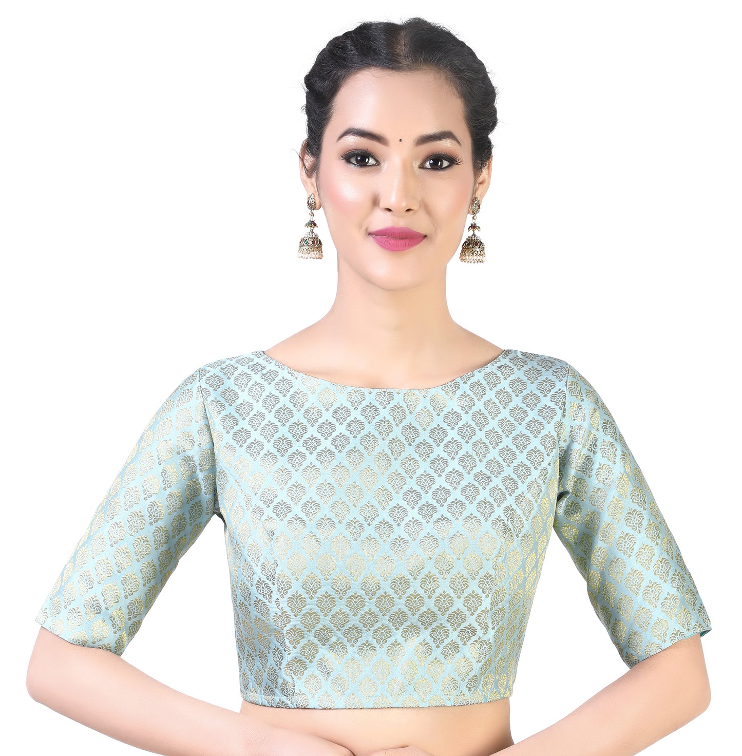 Women's Sky Blue Pastel Brocade Polyester Blouse (Design 2385)