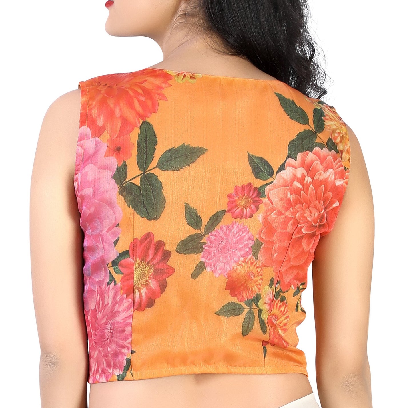 Women's Orange Organza Printed Cotton Blouse (Design 2389)