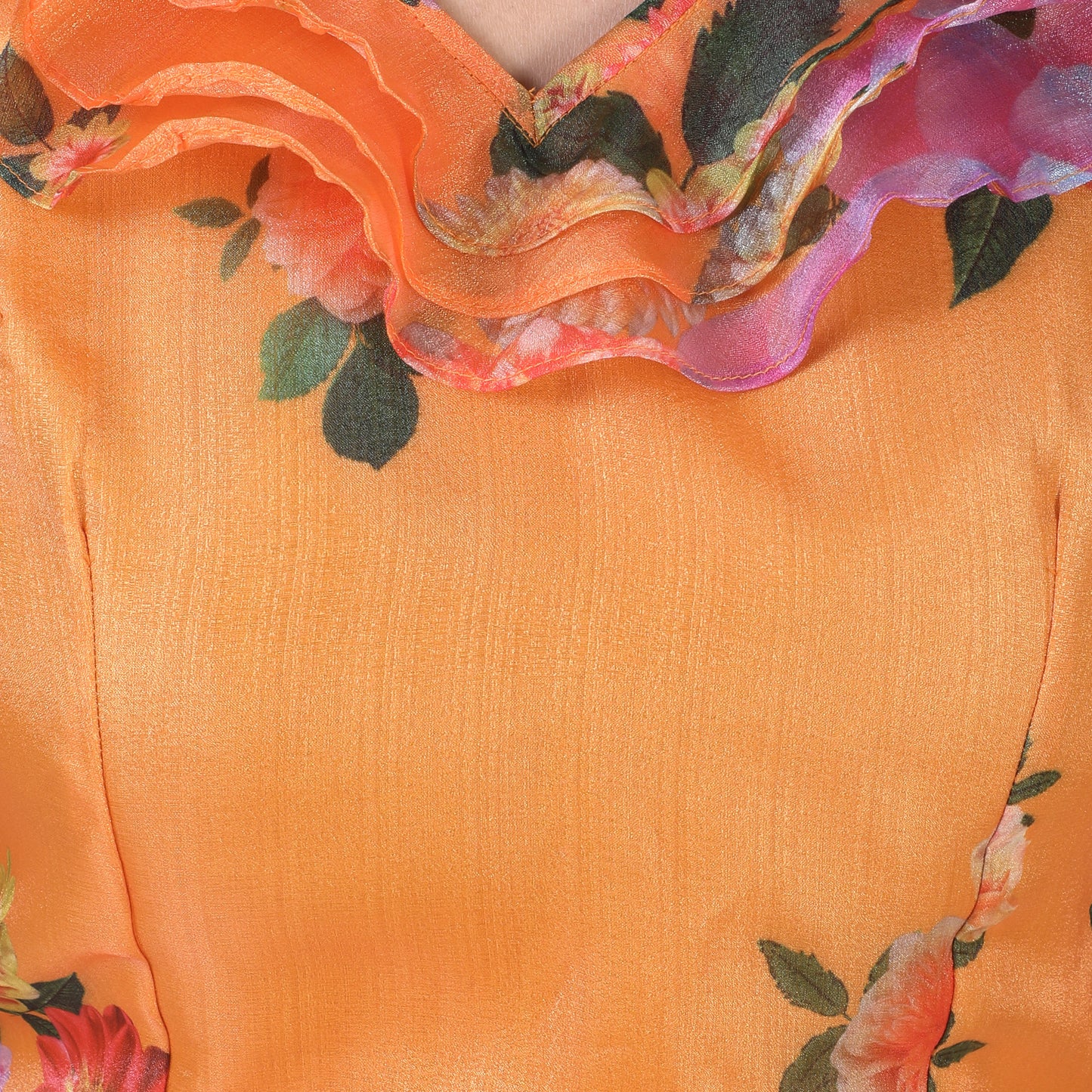 Women's Orange Organza Printed Cotton Blouse (Design 2389)