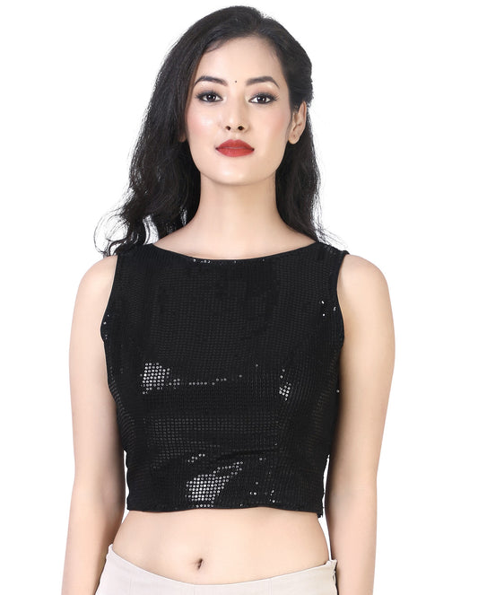 Women's Black Sequins Polyester Blouse (Design 2390)