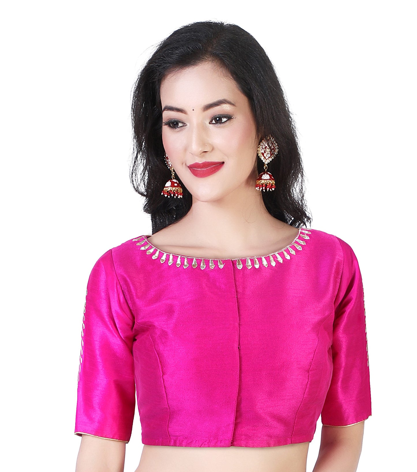 Women's Pink Silk Polyester Blouse with Zari Embroidery (Design 2392)