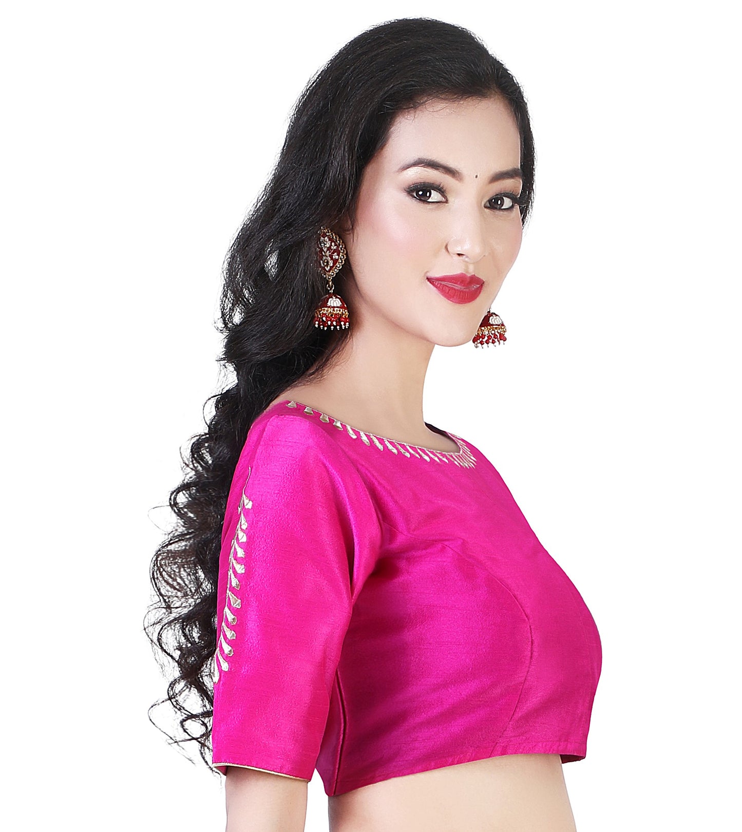 Women's Pink Silk Polyester Blouse with Zari Embroidery (Design 2392)