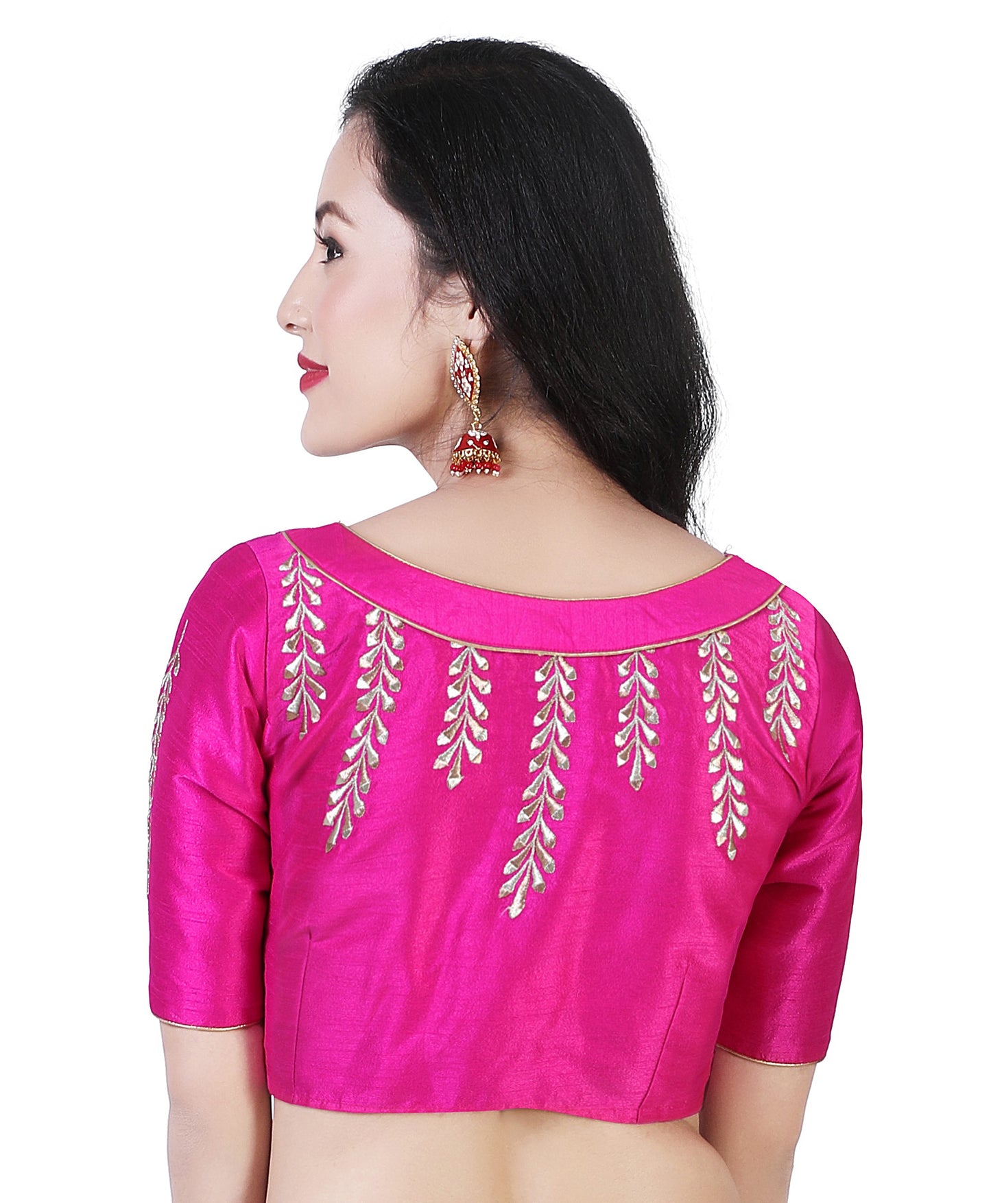 Women's Pink Silk Polyester Blouse with Zari Embroidery (Design 2392)