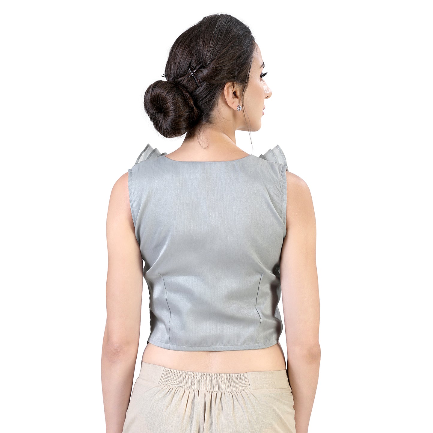 Women's Grey Organza Cotton Blouse (Design 2403)