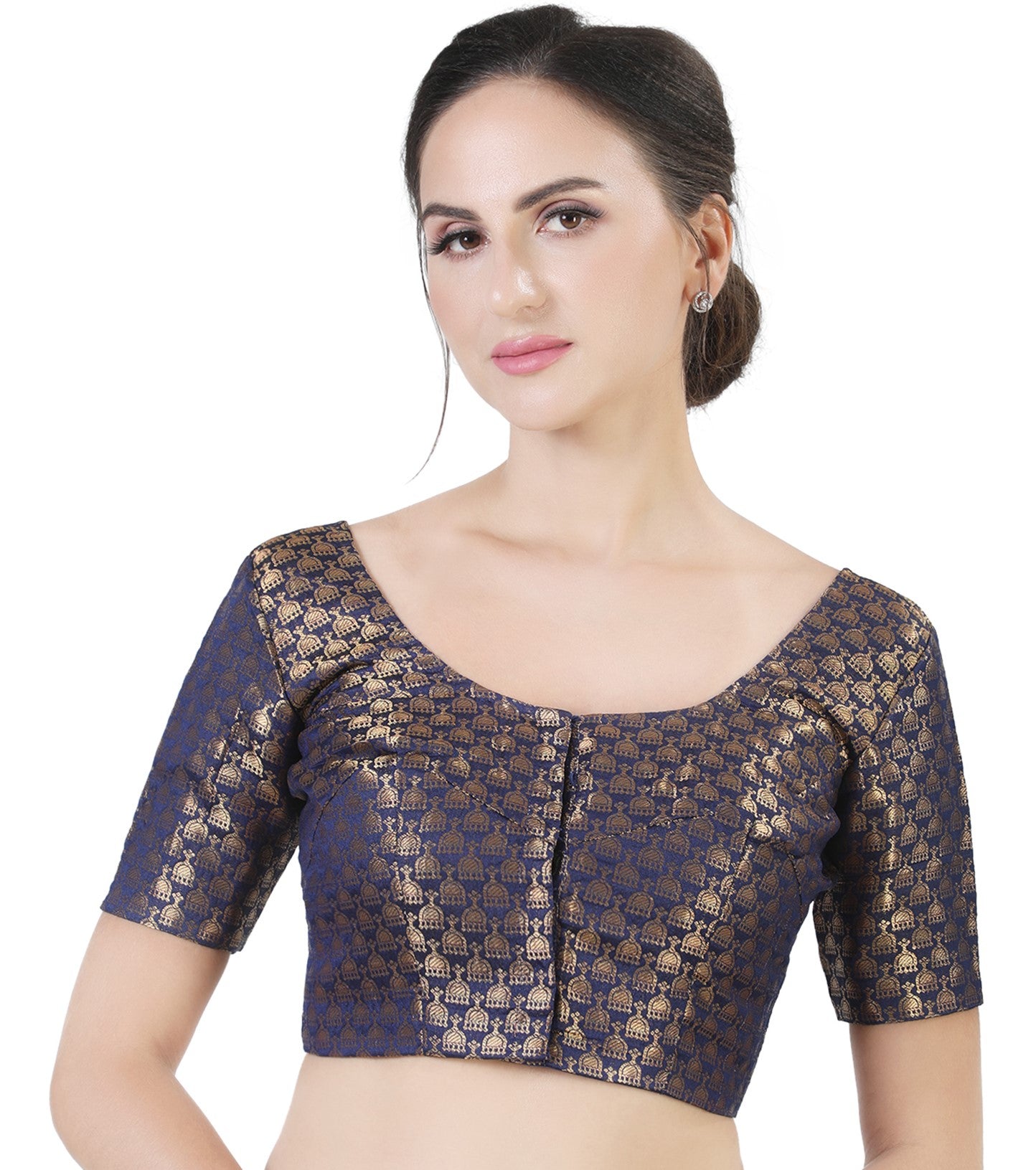 Women's Navy Blue Benaras Brocade Polyester Blouse (Design 2404)