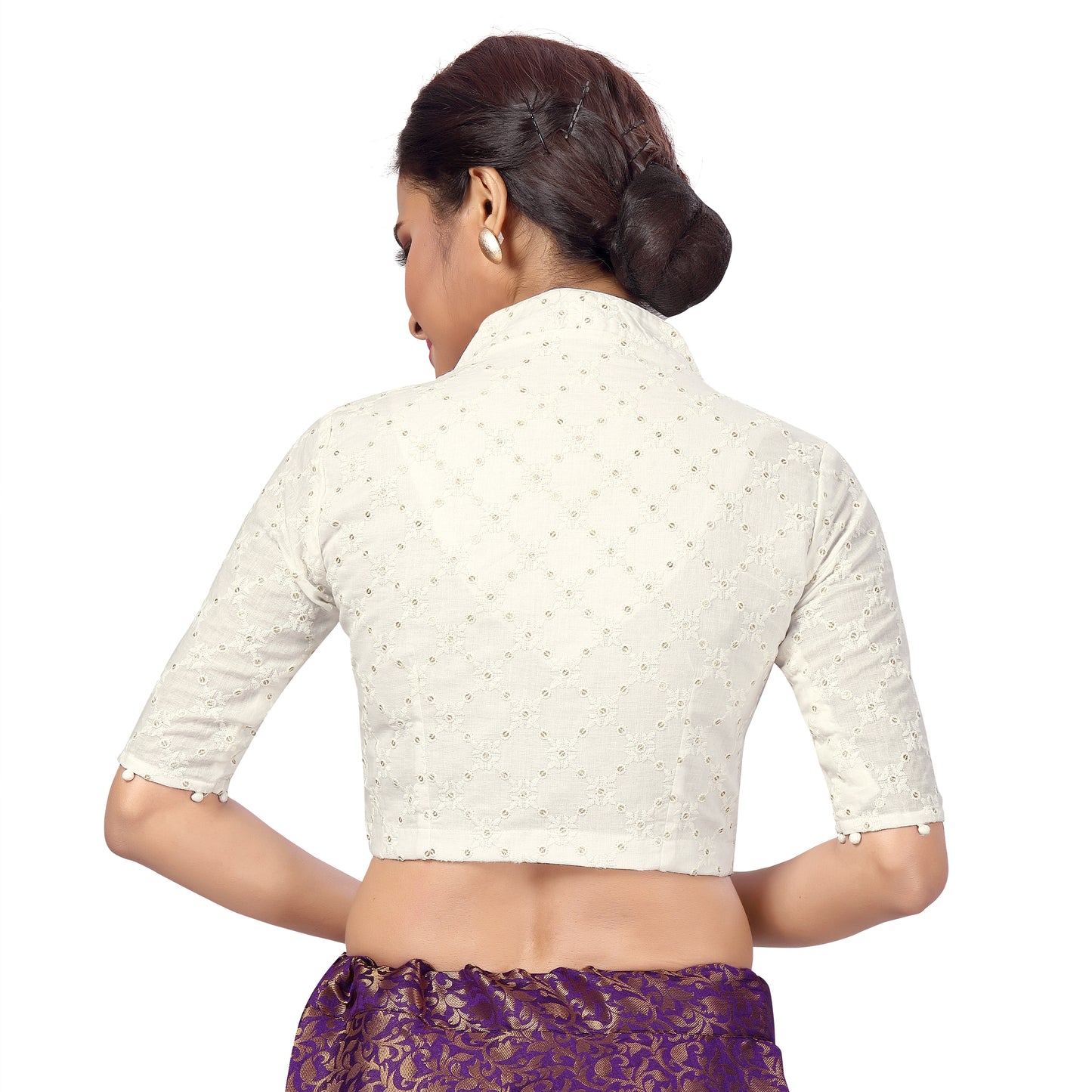 Women's White Chikankari Cotton Blouse (Design 2407)