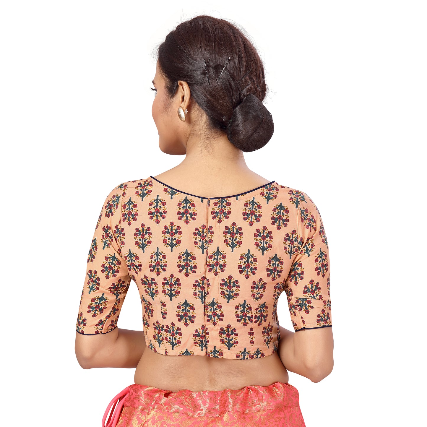 Women's Peach Printed Viscose Blouse (Design 2417)