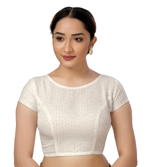 Women's White Chanderi Silk with Sequins Blouse (Design 2436)