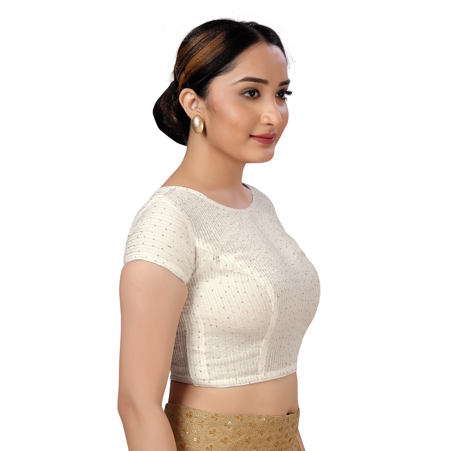 Women's White Chanderi Silk with Sequins Blouse (Design 2436)