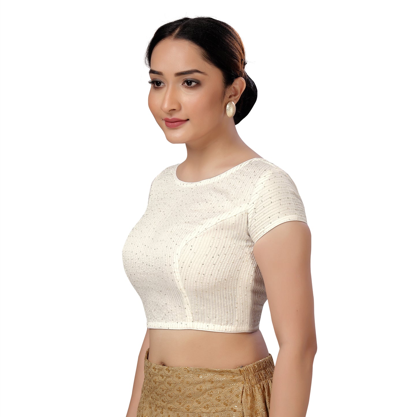 Women's White Chanderi Silk with Sequins Blouse (Design 2436)