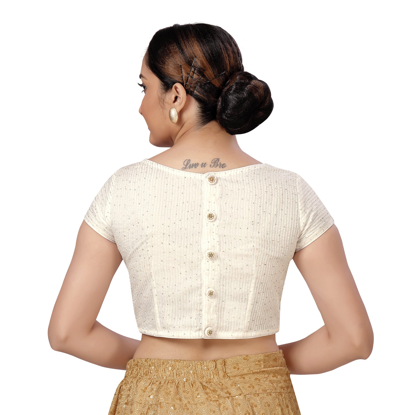 Women's White Chanderi Silk with Sequins Blouse (Design 2436)