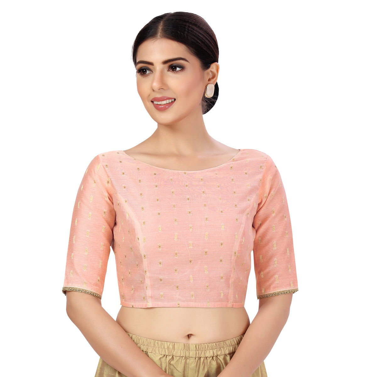 Women's Polyester Elbow Length Sleeves Chanderi Silk Saree Blouse (2439 - Pink)