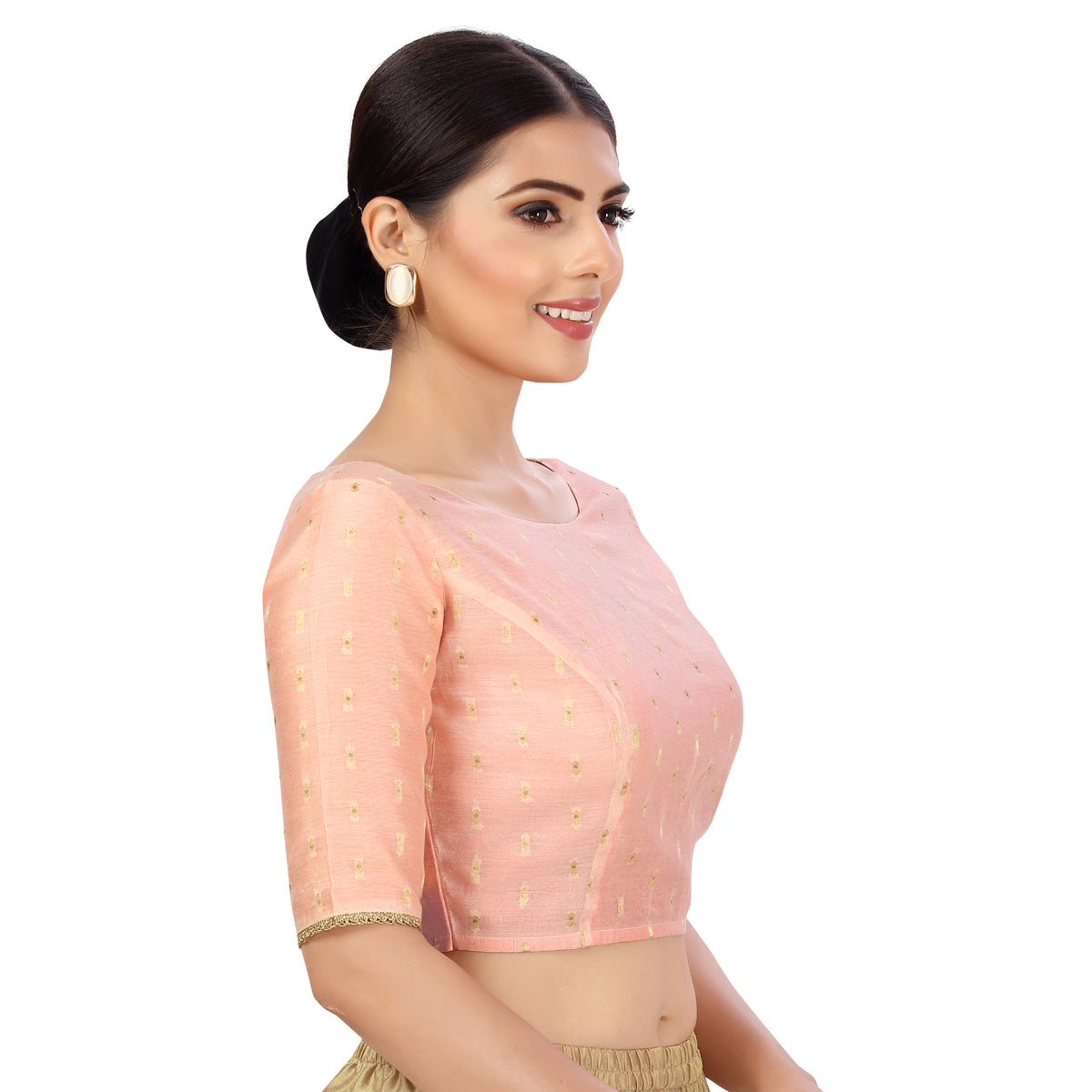Women's Polyester Elbow Length Sleeves Chanderi Silk Saree Blouse (2439 - Pink)