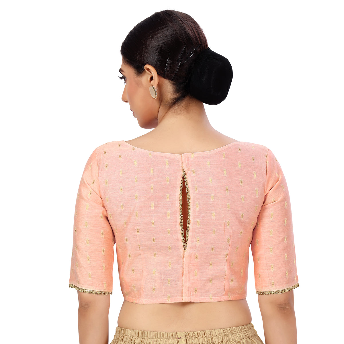 Women's Polyester Elbow Length Sleeves Chanderi Silk Saree Blouse (2439 - Pink)