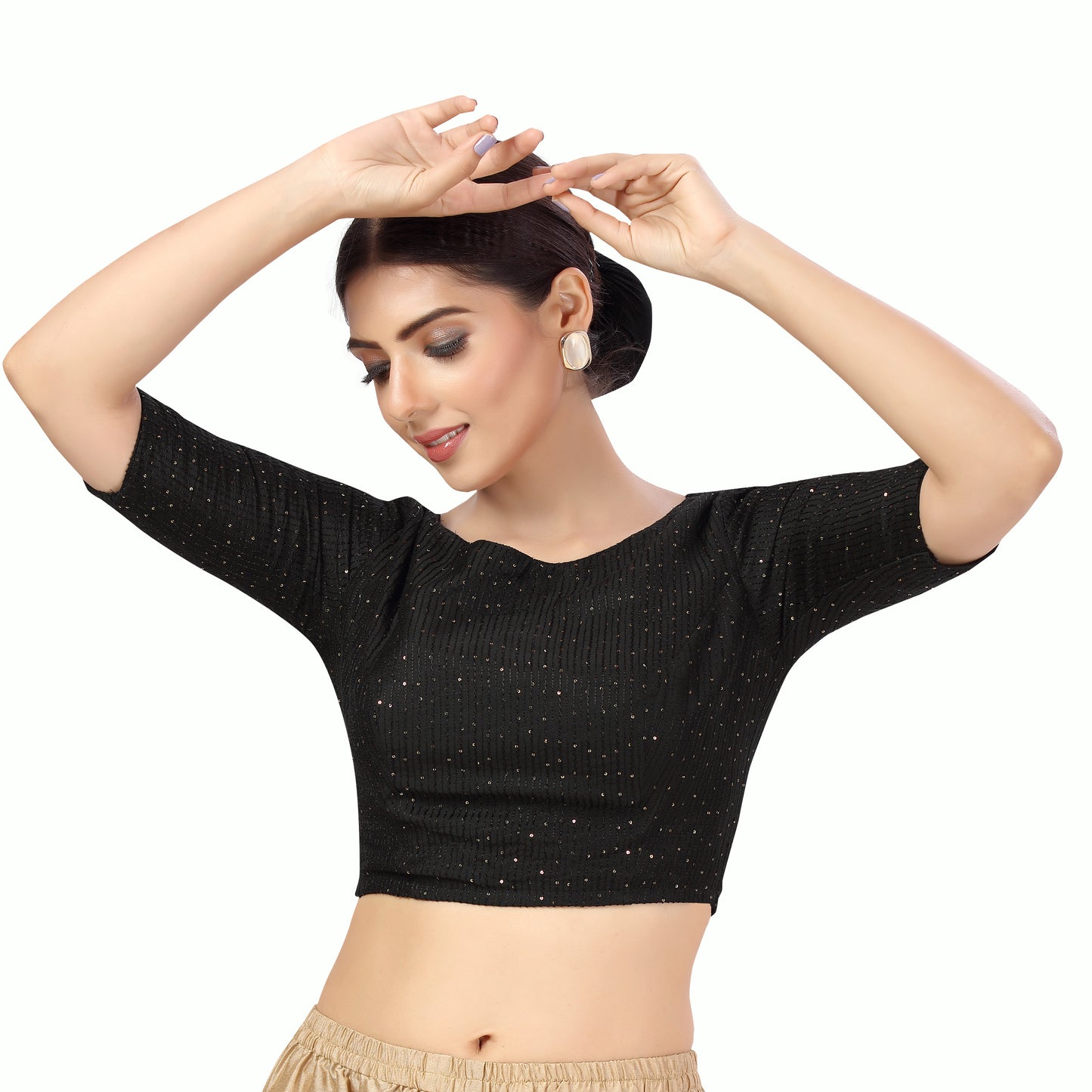 Women's Black Chanderi Silk with Sequins Blouse (Design 2440)