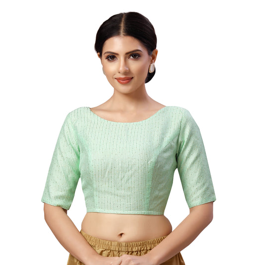 Women's Mint Green Chanderi Silk with Sequins Blouse (Design 2440)