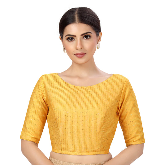 Women's Mustard Yellow Chanderi Silk with Sequins Blouse (Design 2440)