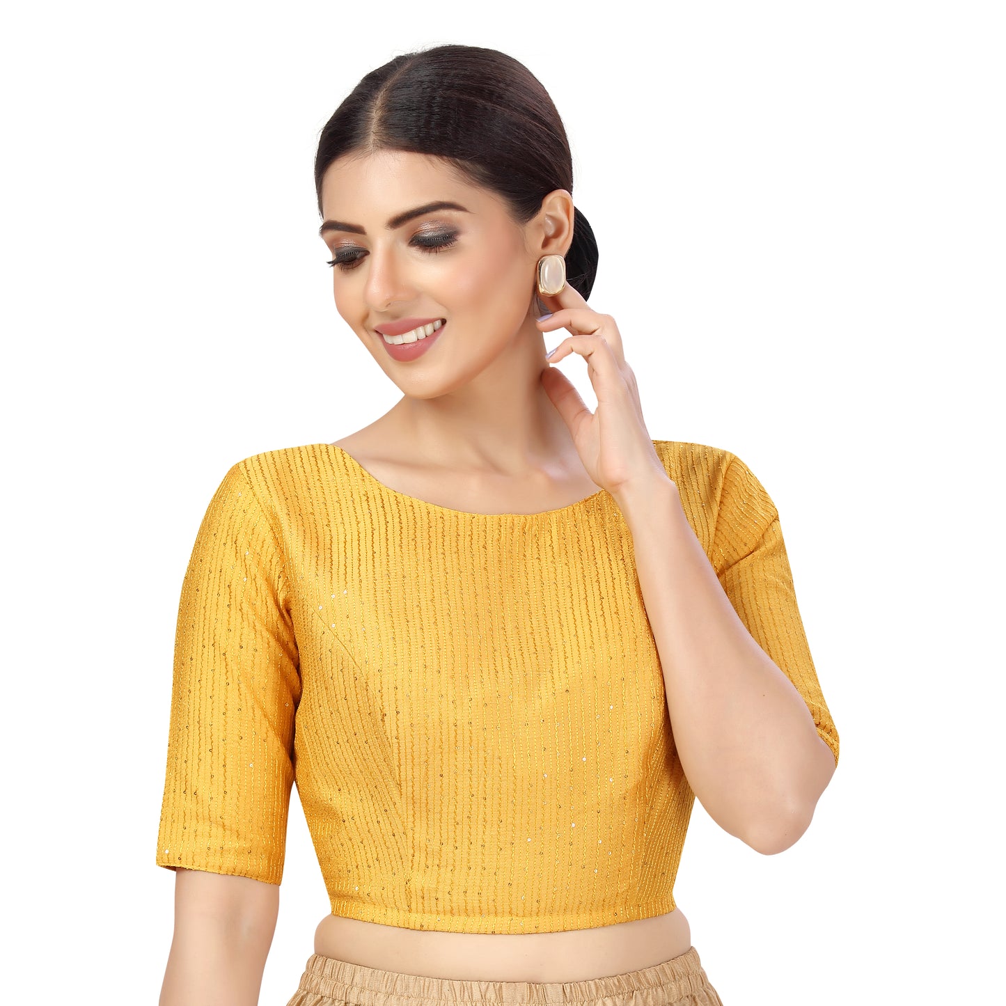 Women's Mustard Yellow Chanderi Silk with Sequins Blouse (Design 2440)