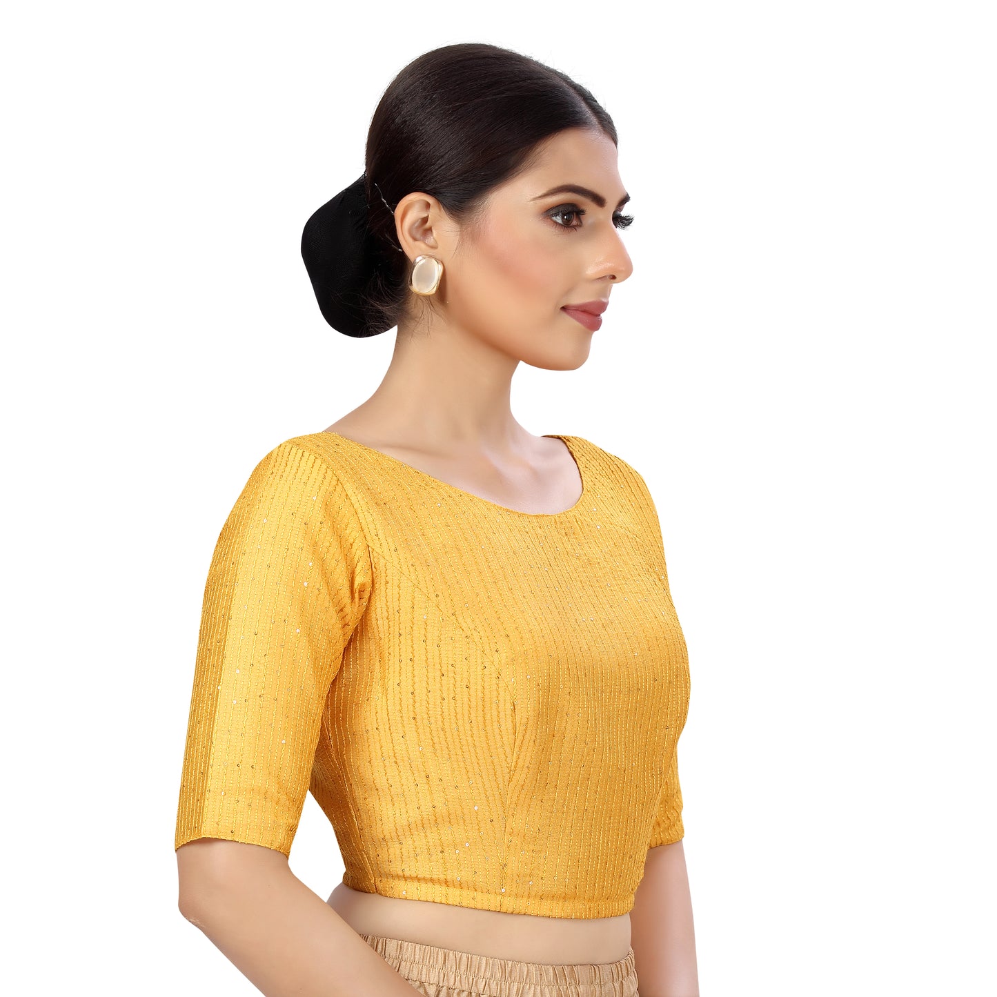 Women's Mustard Yellow Chanderi Silk with Sequins Blouse (Design 2440)