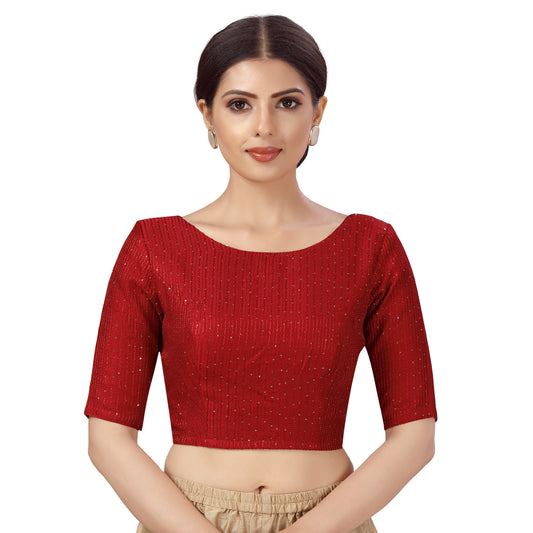 Women's Maroon Chanderi Silk with Sequins Blouse (Design 2440)