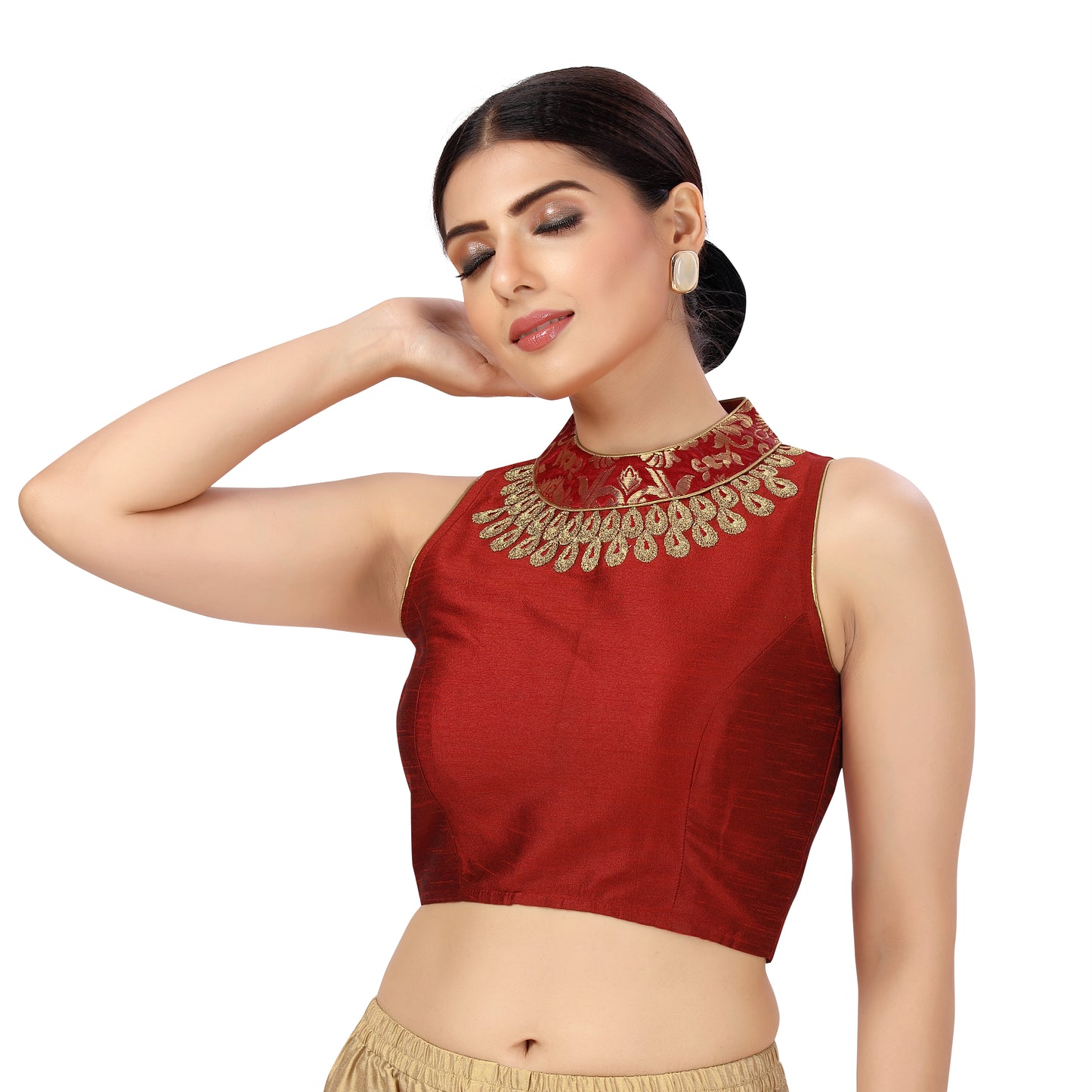 Women's Red Embroidered Brocade Blouse (Design 2441)