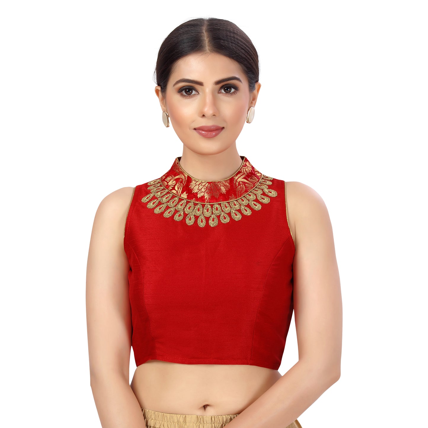 Women's Maroon Embroidered Brocade Blouse (Design 2441)