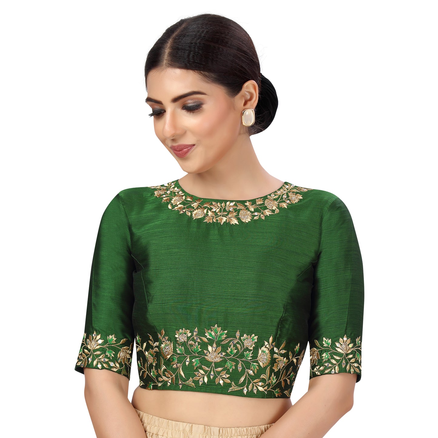 Women's Green Silk Embroidered Blouse (Design 2444)